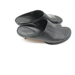 Vince Womens Black Leather Open-Toe Mules With Gold Block Heels Size 6.5 NEW